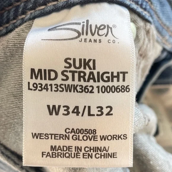 SILVER JEANS Suki Mid Straight Joga Hybrid Denim Blue Knit Flex Curvy Jean 34X32 - Picture 9 of 10